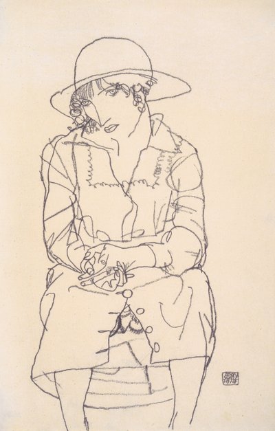 Niña sentada con sombrero de Egon Schiele